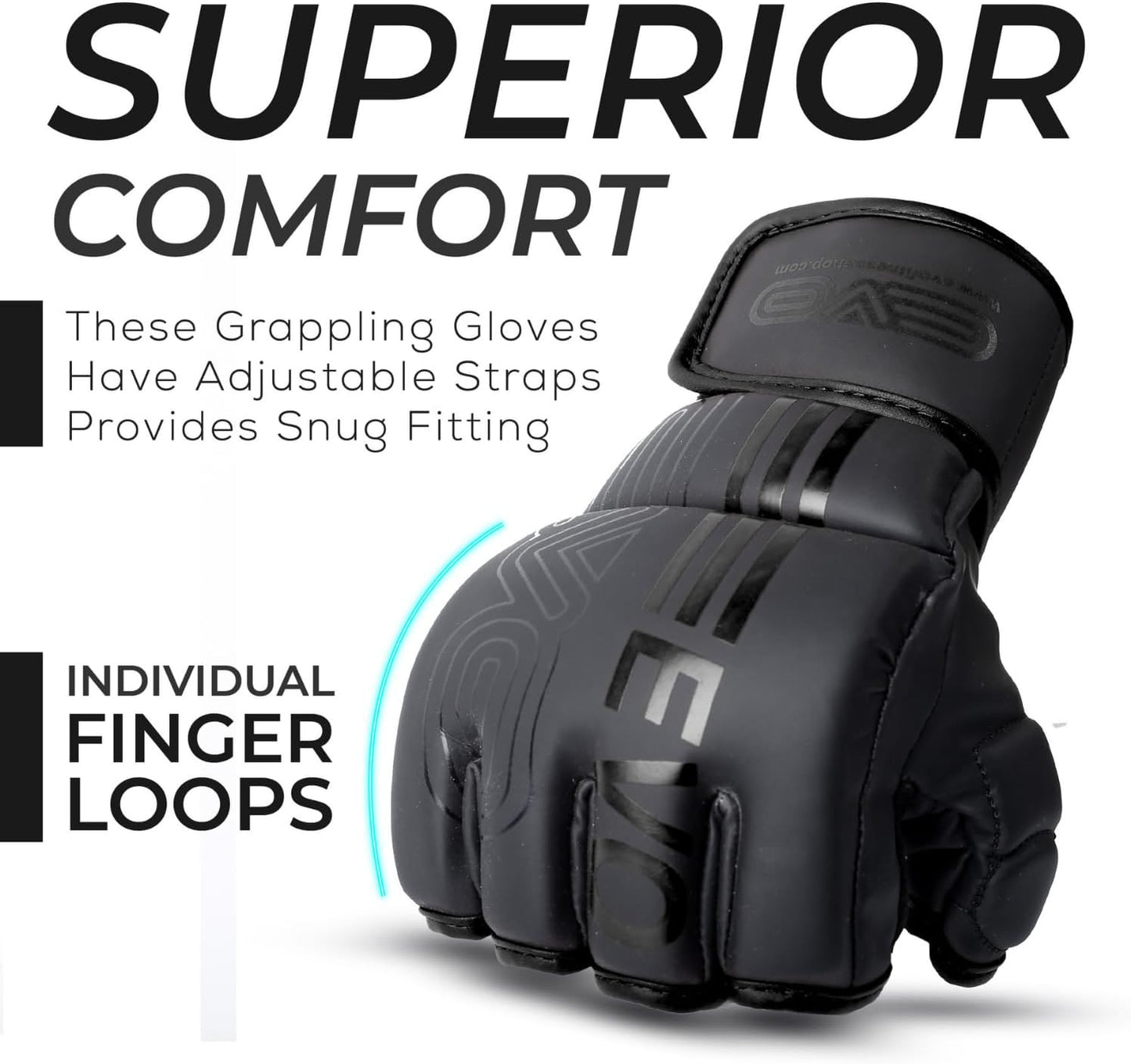 EVO Fitness Predator Series Black MMA Gloves