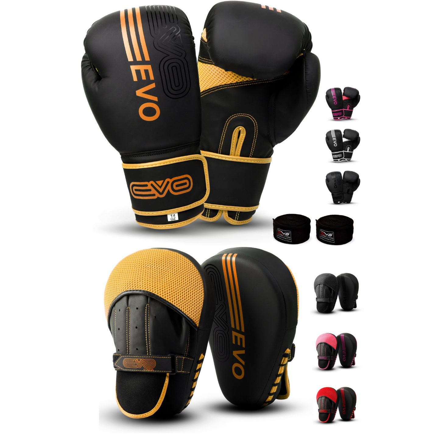 EVO Fitness Golden Boxing Gloves and Focus Pads Deal