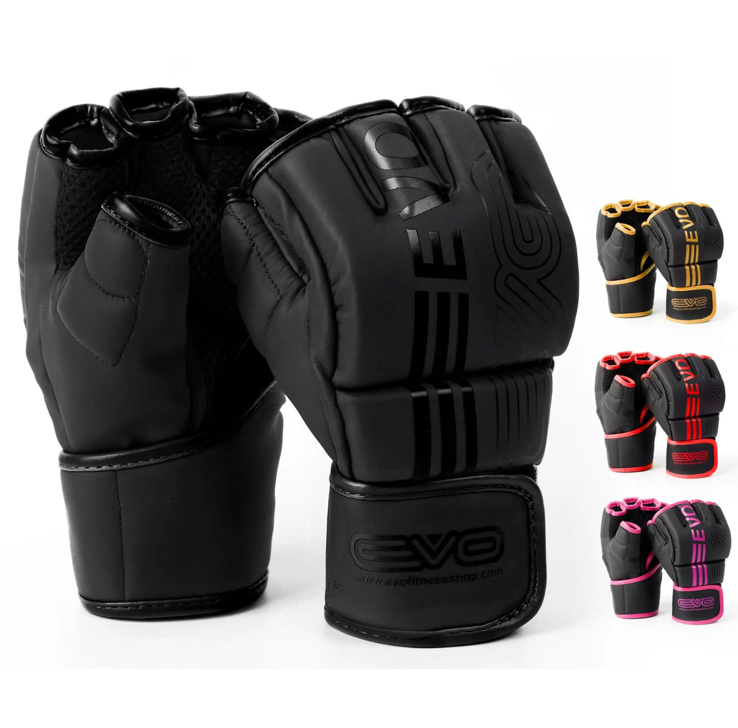 evo-fitness-matte-black-mma-gloves-martial-arts-mitts-new